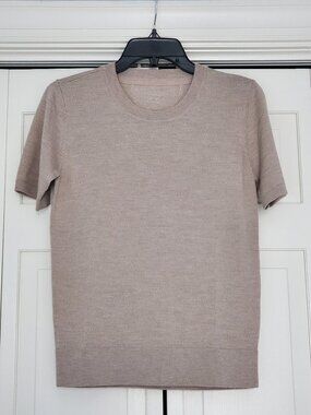 Woolx Anna 100% Merino Wool Crew Neck Short Sleeve Sweater XS Sandstone Haze
